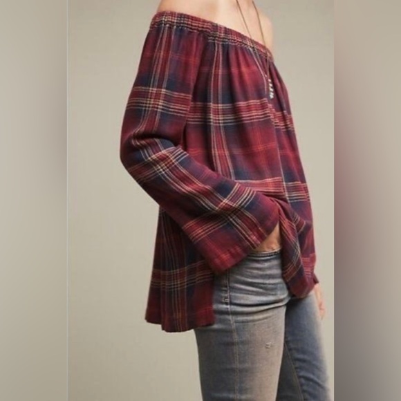 Anthropologie Cloth and Stone Homestead Plaid Off The Shoulder Top - Picture 14 of 14